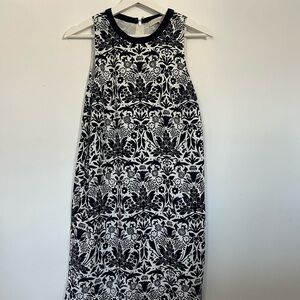 LOFT Navy and White Patterned Midi Dress
